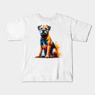 Expressive Border Terrier in Bright Splash Art Style Kids T-Shirt